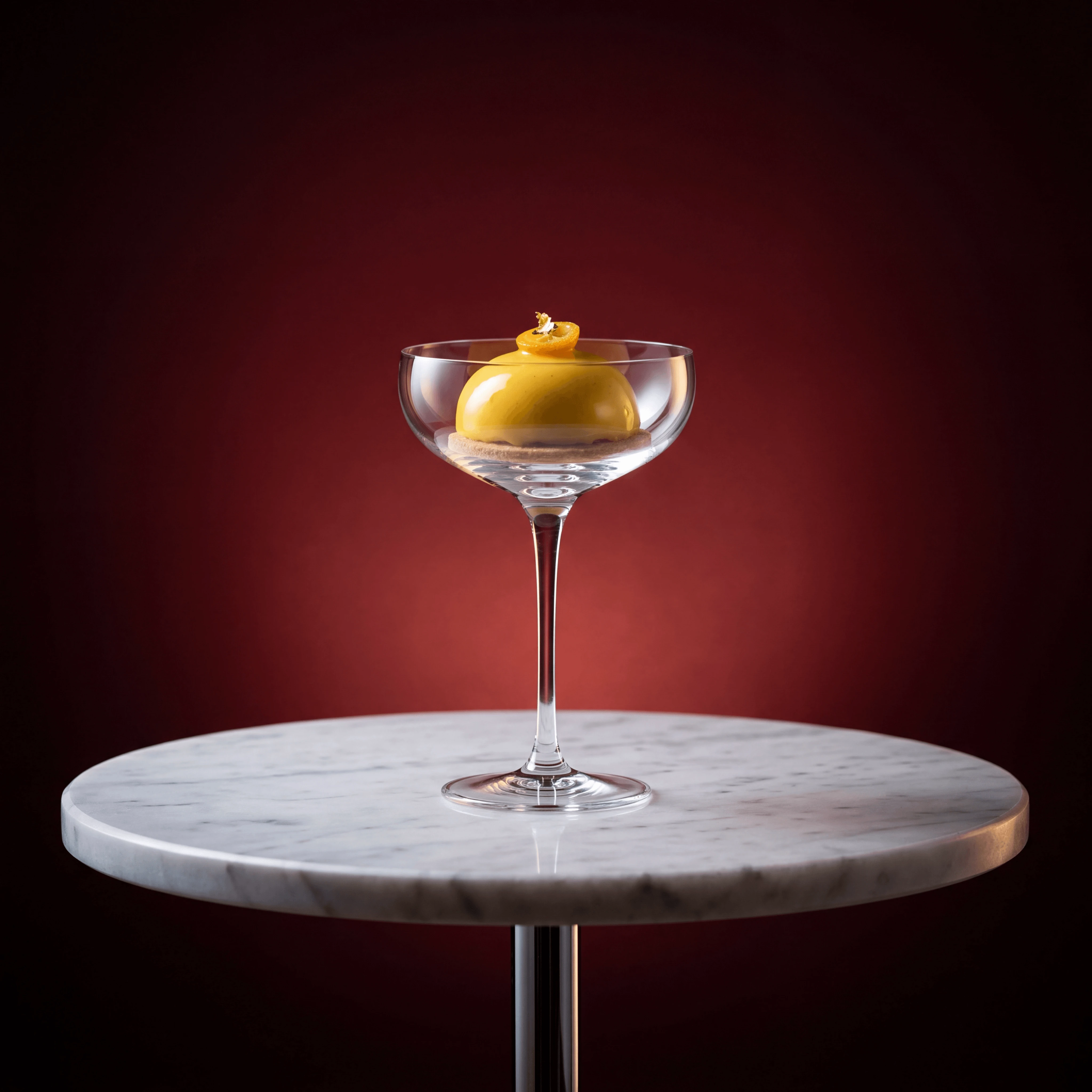 Cocktail auf einem burgunderroten Podest