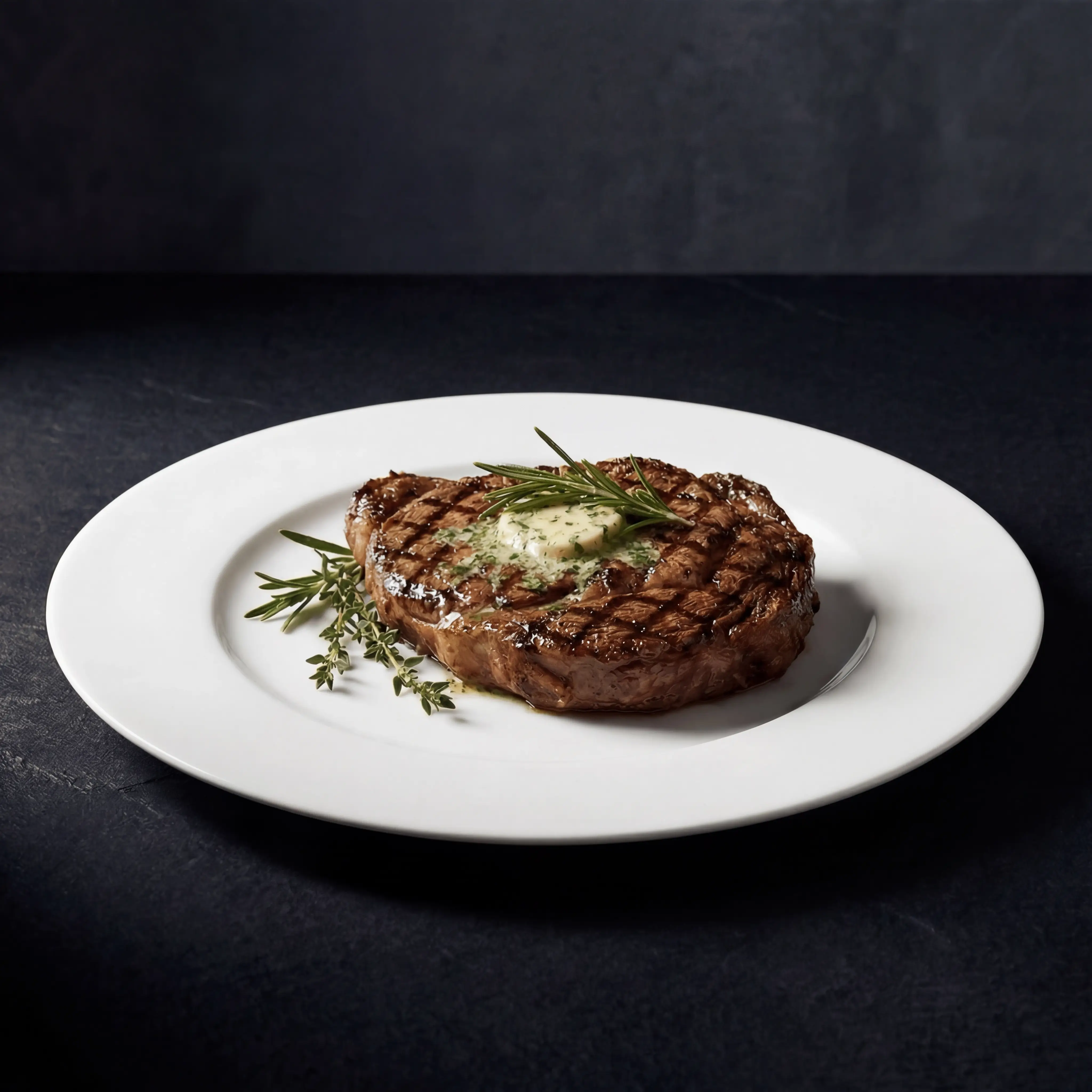 Steak in dunkler Atmosphäre, Schrägwinkel