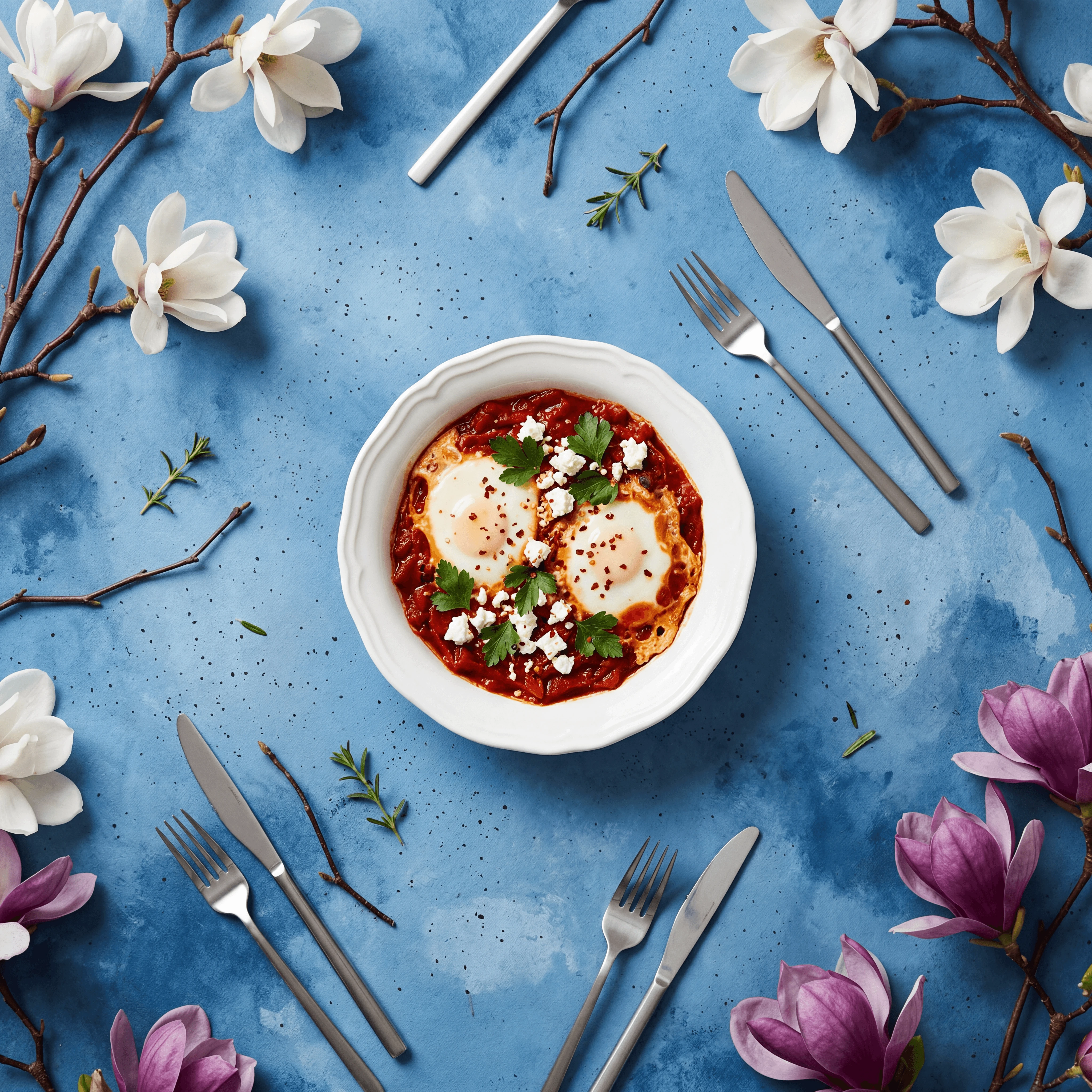 Blaues florales Flatlay-Design
